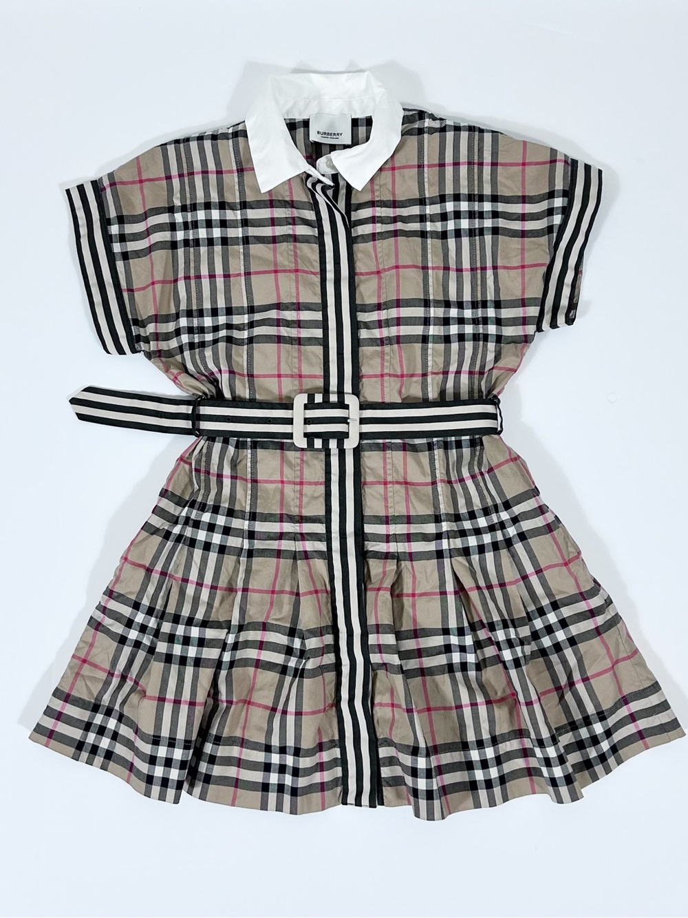 Burberry London Girls Size 6Y Shirt Dress Beige Vintage Nova Check Plaid Belted